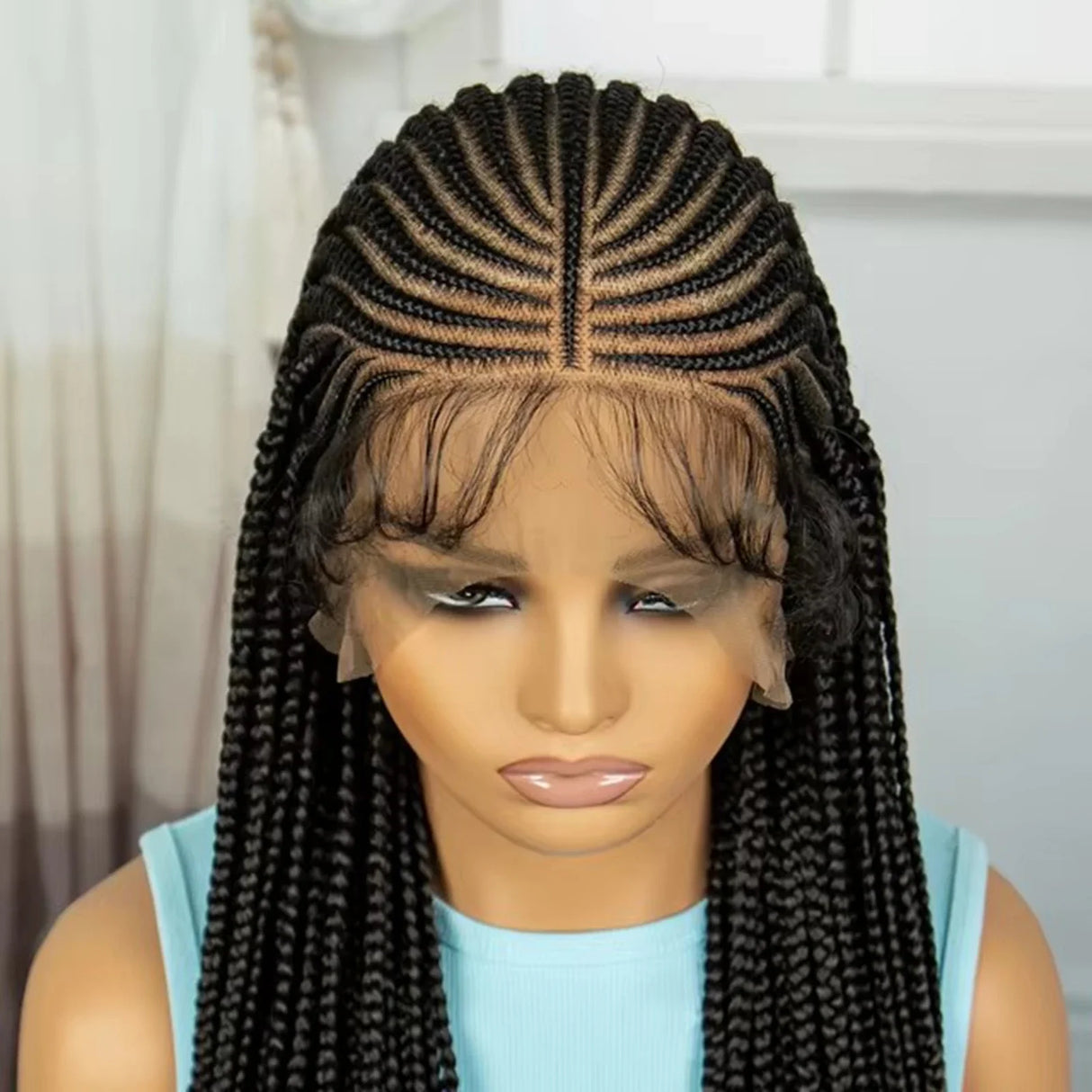 34" Knotless Cornrow Braids Wig | Transparent Lace Frontal | Baby Hair