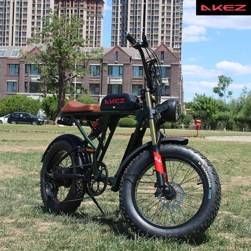 Bicicleta eléctrica de montaña plegable AKEZ, inteligente y potente, con suspensión total de litio de 1500 W, 26 Ah y 48 V, con neumáticos anchos.