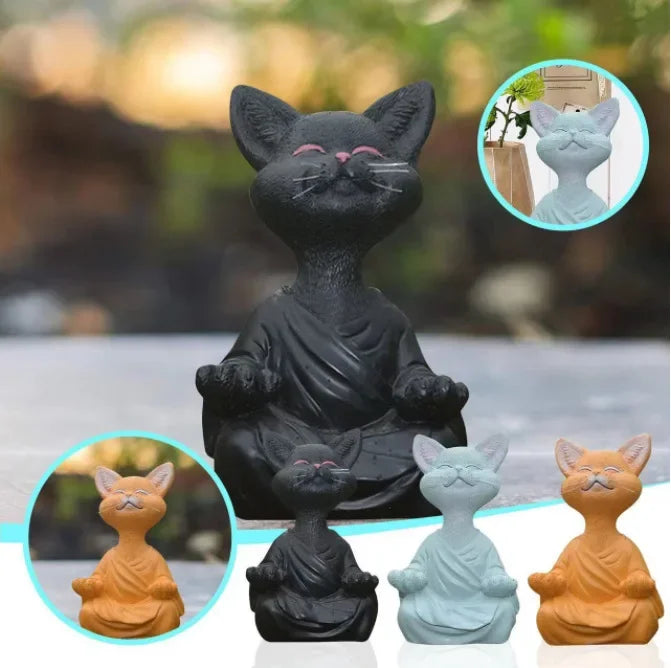 Meditation Cat Sculpture Garden Decoration Resin Yoga Sitting Zen Cat Home Ornament Outdoor Garden Figurine Home Decorations