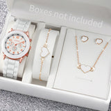 5/6PCS Women Watches Fashion Silicone Band Women Quartz Watches Jewelry Set Reloj Mujer Girls Clock Gift (Without Box) - Lootquake