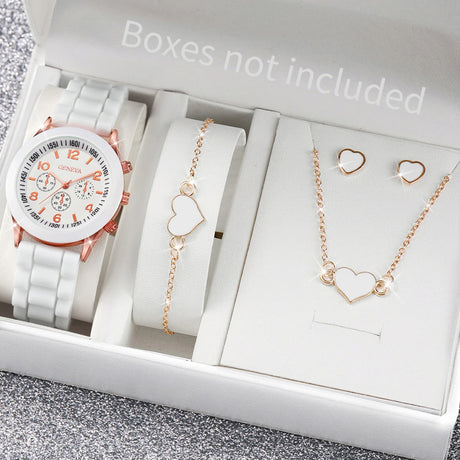 5/6PCS Women Watches Fashion Silicone Band Women Quartz Watches Jewelry Set Reloj Mujer Girls Clock Gift (Without Box) - Lootquake