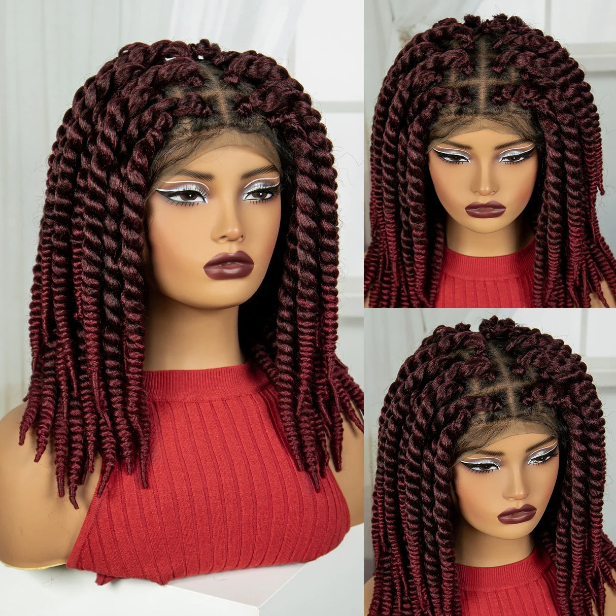 16" Knotless Box Twist Braids Wig | Full Lace | Baby Hair