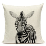 Black and White Cute Animals Cushion Cover - Animal Portrait Decoration Throw Pillow Case 45x45cm for Home Sofa Decor