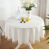 Cotton Table Cloth Round Tablecloth with Tassel Dust-Proof Floret Circular Table Cover for Kitchen Dinning Room Tabletop Decor