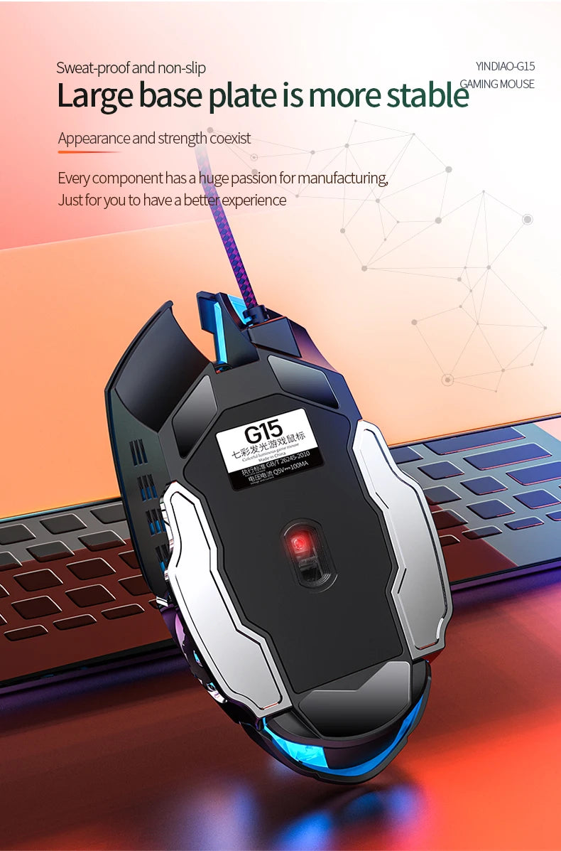 G15 Mechanical Gaming Mouse 7-Color Breathing Light Wired Laptop USB Desktop Office Computer Gaming Mouse Mute