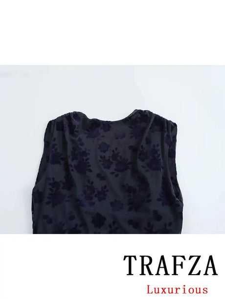 TRAFZA Vintage Casual Chic Women Flocking Suit O-Neck Backless Sleeveless Top Asymmetrical Long Skirt Fashion 2025 Spring Suit - Lootquake