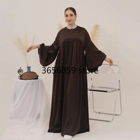 Plain Abaya Muslim Long Dress Women Balloon Sleeve Casual Islamic Clothing Dubai Turkish Modesty Kaftan Ramadan Eid - Lootquake
