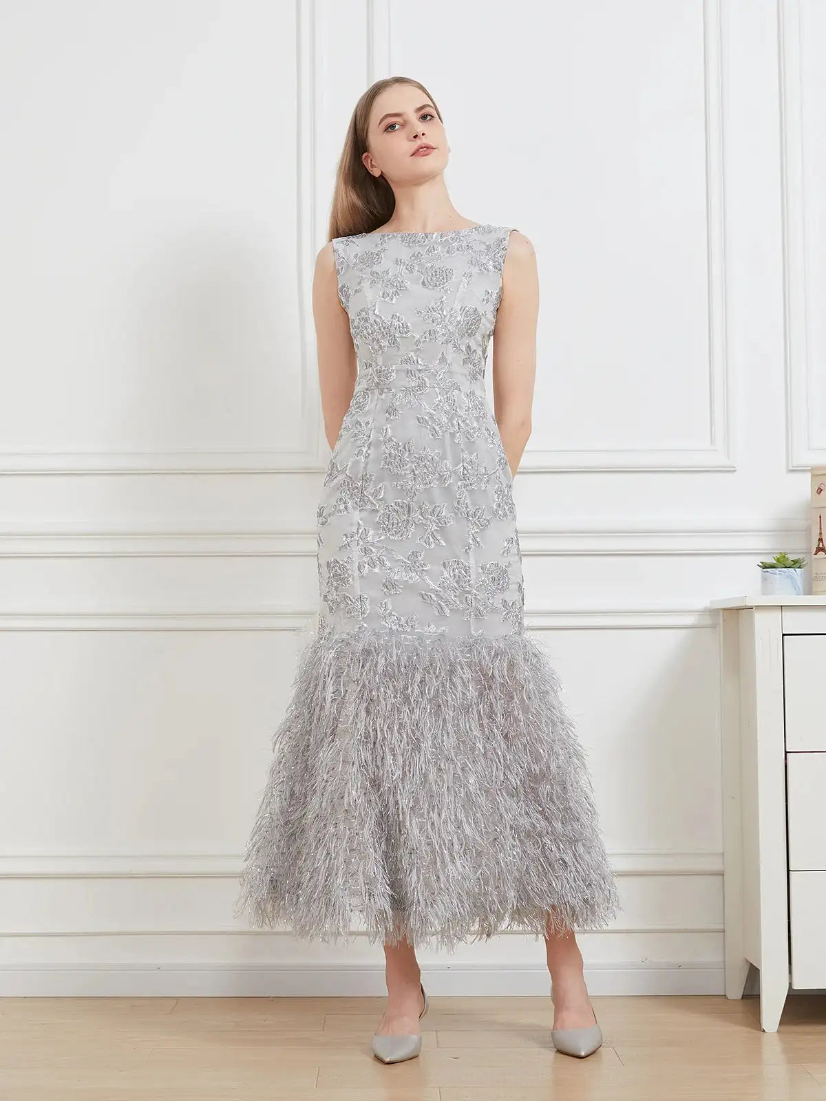 DEVCHATA New Organza Fishtail Long Dress Maxi Evening Sleeveless Bodycon Fitting Gown Feathers Women Robe Vestido - Lootquake