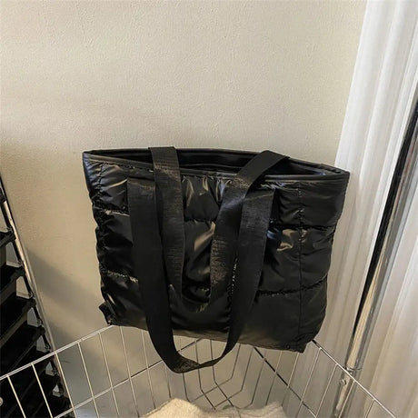 Fashion Ladies Tote Handbags Large Capacity Cotton Padded Shopping Bag Rhombus Portable Handbag Quilted Solid for Leisure Travel - Lootquake