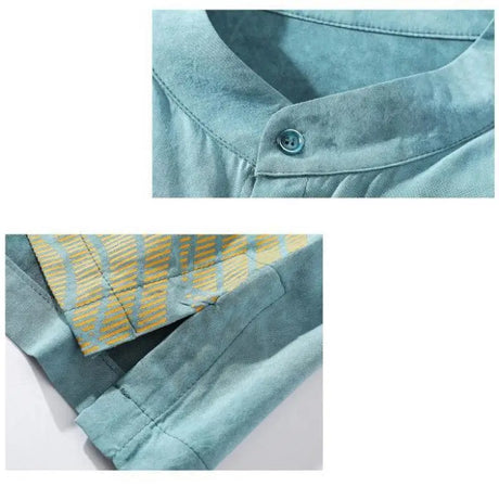 M-5XL Plus Size Mens Half Sleeve Kung Fu Tai Chi Tops Streetwear Casual Shirt Chinese Style Tunic Summer Shirts Sky Blue Clothes - Lootquake