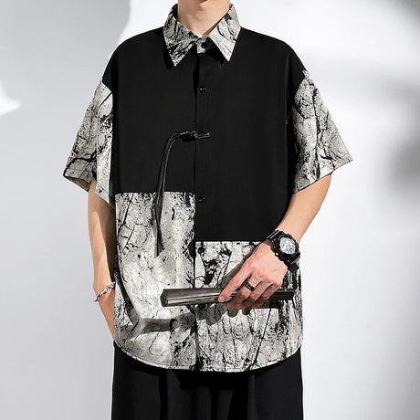M-5XL Plus Size Mens Short Sleeve Shirt Chinese Traditional Tai Chi Kung Fu Mandarin Collar Frog-Button Clothes Summer Tops Man - Lootquake