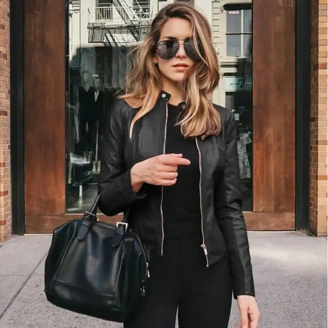 New Vintage Women PU Leather Bomber Jacket Fashion Casual Autumn Winter Zipper Windbreaker Streetwear Female Blazer Y2K Clothes - Lootquake
