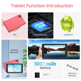Tablette PRITOM 8 pouces Android 13, 8 Go (4+4 extensibles) RAM 64 Go ROM, 1 To extensible, écran IPS 1280x800, batterie 5000 mAh, double caméra, Wi-Fi