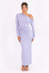 Mozision Sparkle Long Sleeve Sexy Maxi Dress For Women Inclined Shoulder Backless Bodycon Ruched Club Party Sexy Long Dress - Lootquake