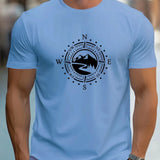 Summer Men's 100% Cotton Casual Loose Large Compass Pattern Printed Sports Comfortable Round Neck Short Sleeve T-shirt Top - Lootquake