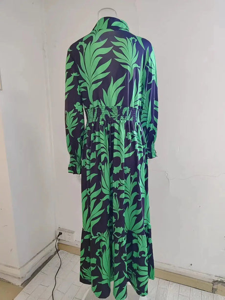 Europe And America Cross Border Autumn/Winter New Long Dress with Waist Pullover And Bohemian Print Long Sleeve Large Swing - Lootquake