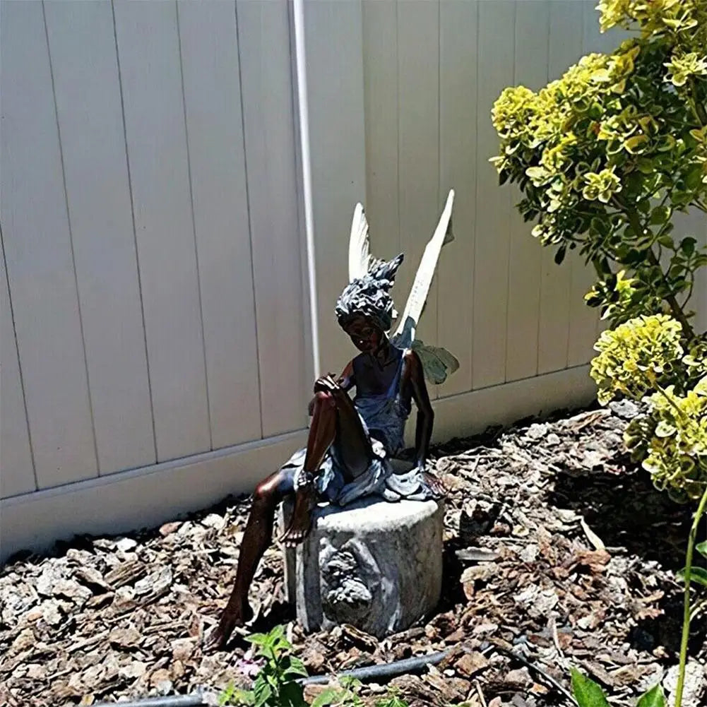 Flower Fairy Sculpture Garden Landscaping Yard Art Ornament Resin Turek Sitting Statue Outdoor Angel Figurines Craft Decoration