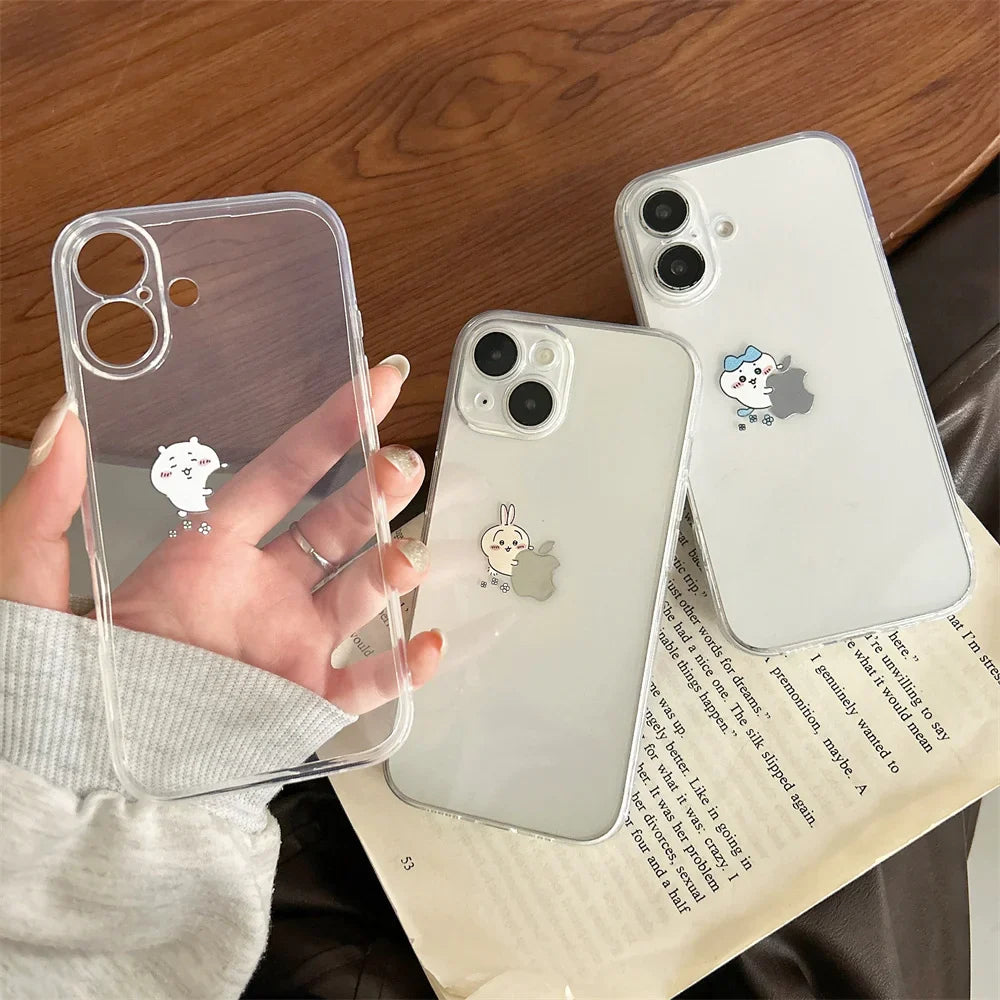 Sanrio usagi chiikawa Hug Apple Clear Phone Case For iPhone