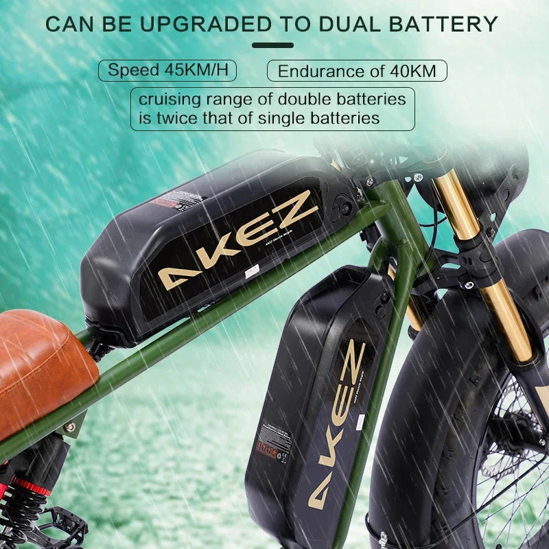 Bicicleta eléctrica retro de 1500 W, 48 V, 36 Ah, 20 x 4 pulgadas, neumáticos anchos, para montaña y nieve, AKEZ, motocicleta para adultos.