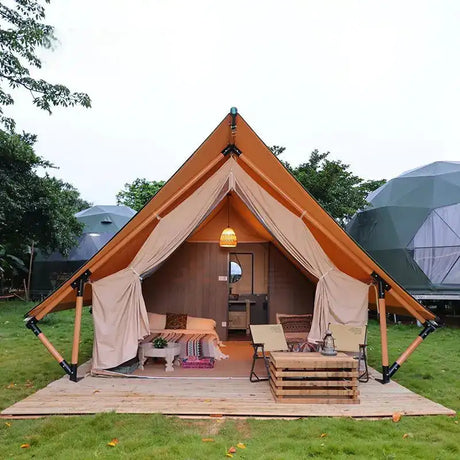 Hunted Tent Safe Sturdy 900D Oxford Cloth Wood Safari Hotel Tent Glamping Four Seasons Cabin Tiny Safari Tents Chinese Suppliers - Lootquake