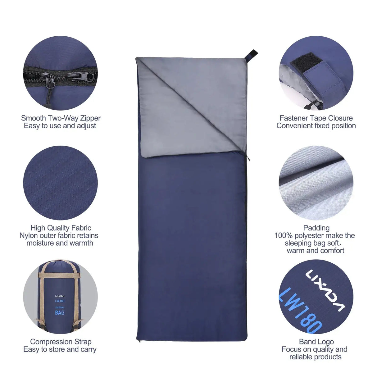 Saco de dormir portátil para exteriores Lixada de 190 x 75 cm, para acampar, viajar, senderismo, multifunción, ultraligero, 680 g, para mochileros.