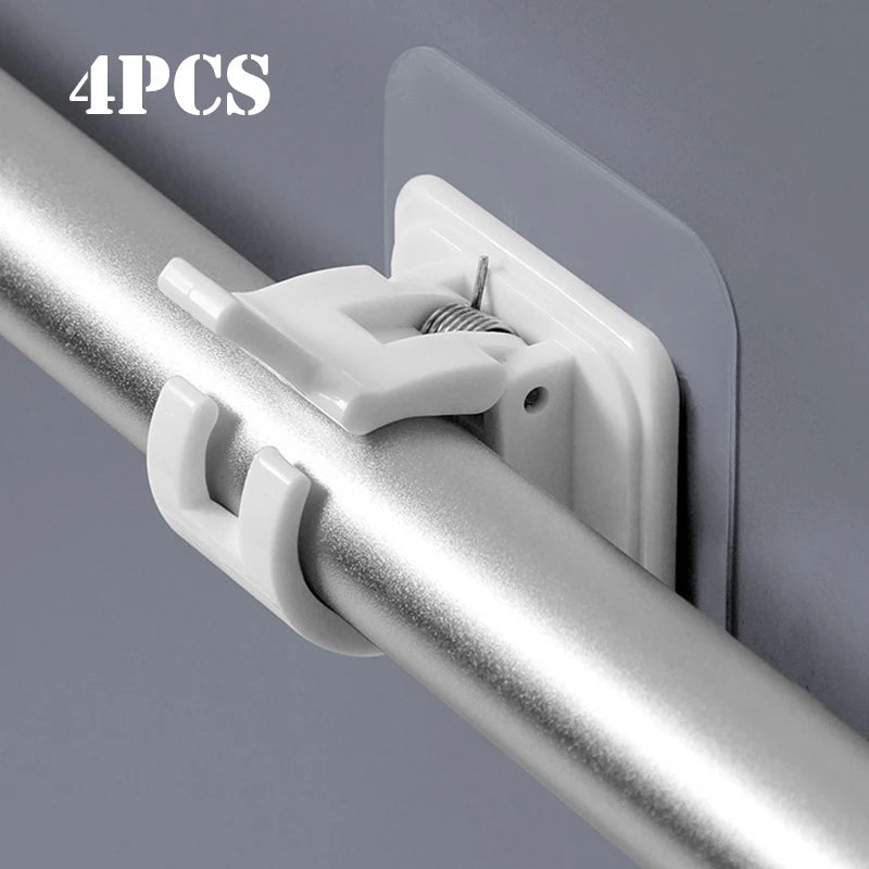 2/4 piezas de abrazaderas autoadhesivas ajustables para barra de cortina, soporte de pared para barra de cortina, sin clavos, para colgar en la pared