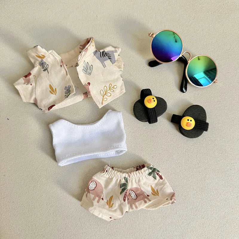 Labubu Doll Clothes Beach Resort Style Overalls Labubu Idol V1 V2 Dolls Clothing Accessories 15/17cm Plush Doll Universal