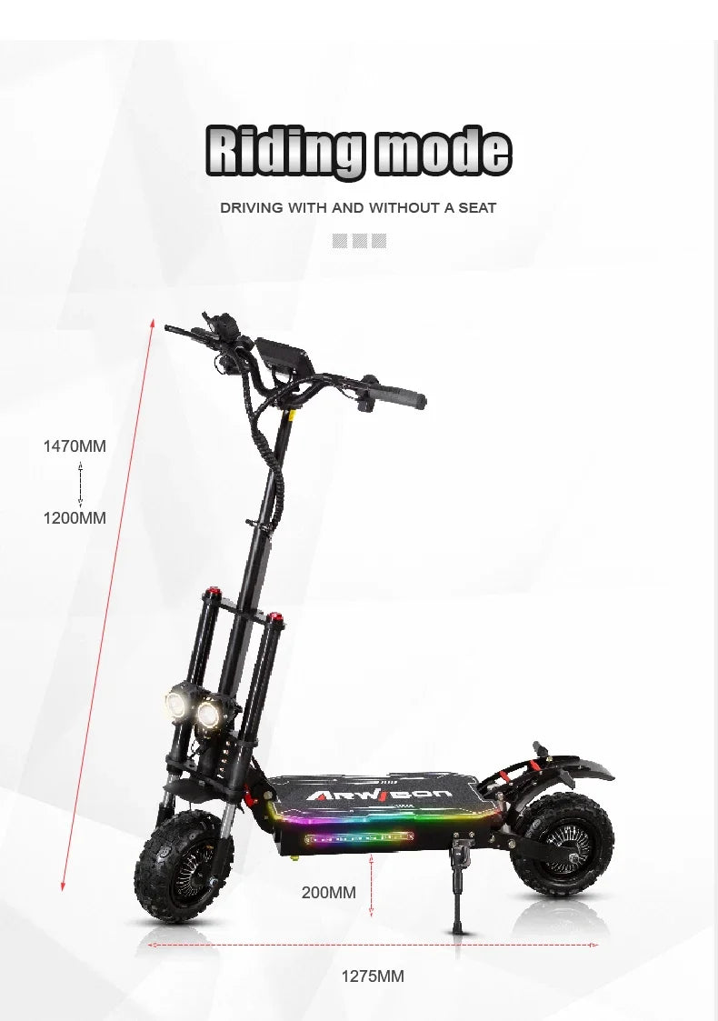 2024 5600W 60v38ah 11-inch off-road vacuum tire electric scooter with maximum speed of 85km/h and cruising range of 90km