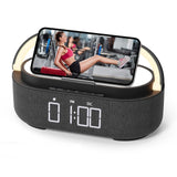 Enceinte Bluetooth 2500 mAh avec chargeur sans fil, radio FM et lumière réglable – Double enceinte portable pour chambre, bureau et cadeaux