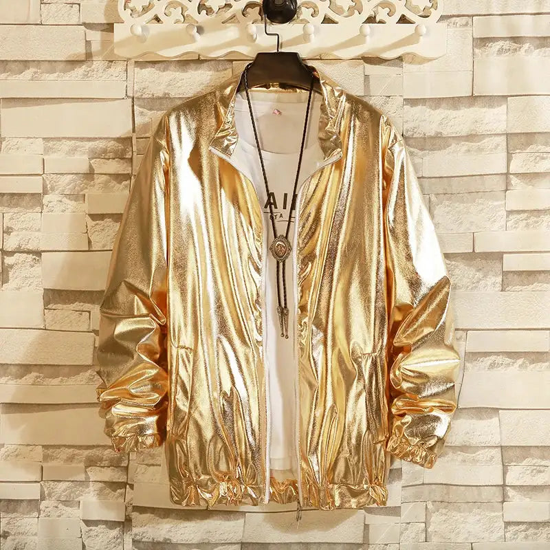 Mens Windbreaker Jackets Nightclub Stage Party Jackets Costume Streetwear Harajuku Hip Hop Reflective Jacket Gold Fashion Coats - Lootquake