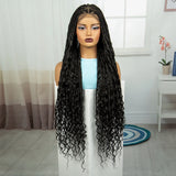 36" Blonde Boho Knotless Braids Wig | Curly Ends | HD Full Lace | Baby Hair