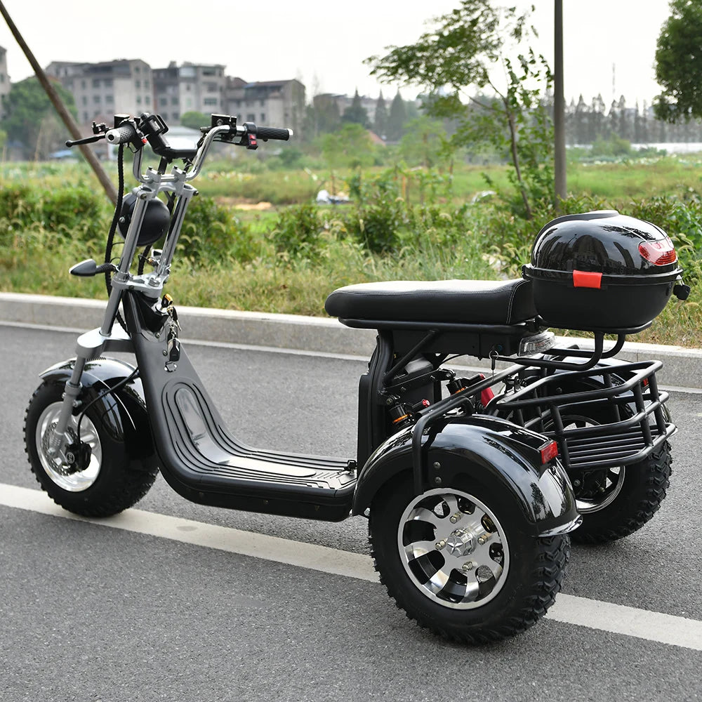 Trottinette électrique 3 roues pour adulte, moteur 2000 W, vitesse maximale 35-45 km/h, charge maximale 250 kg, pneus larges tout-terrain de 18 pouces