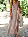 2025 Summer Linen Women Long Dress V-neck Sleeveless Elegant Dresses Female Fashion Casual Holiady Beach Clothes Ladies - Lootquake