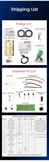 Kit de altavoz Bluetooth para bricolaje, electrónica, proyecto de soldadura, práctica de soldadura, ensamblaje, kit electrónico para bricolaje, componente, altavoces de 2 x 3 W