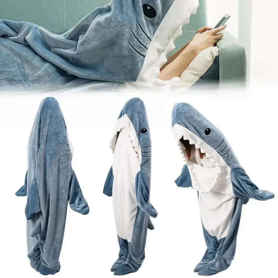 Shark Blanket Adult Cartoon Sleeping Bag Shark Onesie Sleeping Bag Pajama Hooded Warm Flannel Funny Homewear Winter Warm Blanket