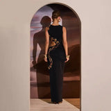 Tossy Python Printed Hollow Out Maxi Dress Female Slim Sexy Side Split Sleeveless Contrast Summer Party Dress Women's Long Dress