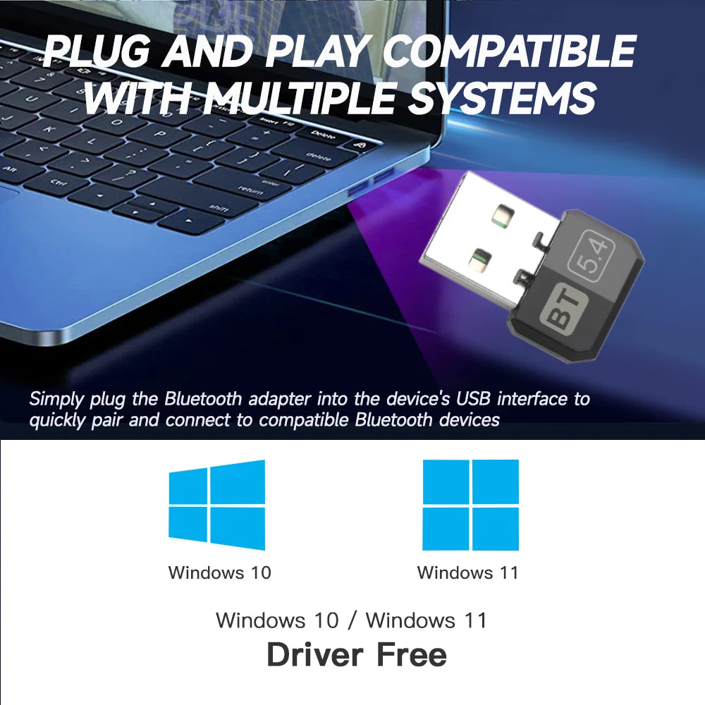 Adaptador USB Bluetooth 5.4 5.3 Dongle para PC, altavoz, ratón inalámbrico, teclado, música, audio, receptor, transmisor, unidad gratuita