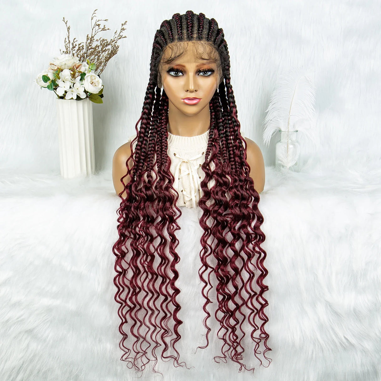 2024 KIMA Cornrow Water Wavy Braided Full Lace Wig with Baby Hair | Synthetic African Braid Lace Front Wig