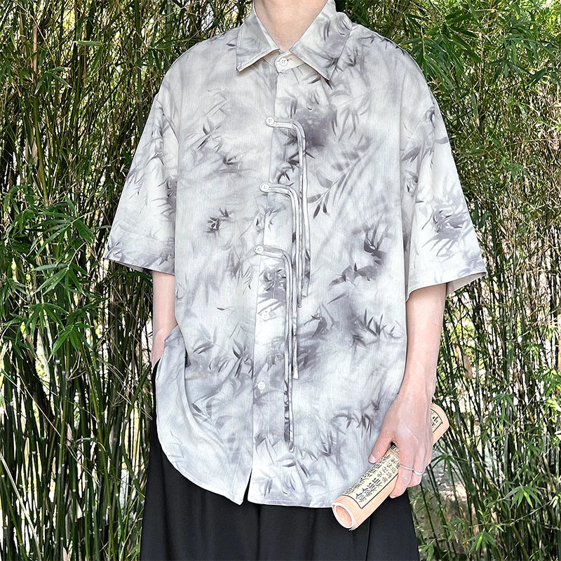 M-5XL Plus Size Men Chinese Traditional Short Sleeve Tang Kung Fu Uniform Men's Summer Streetwear Bamboo Printed Shirt for Mens - Lootquake