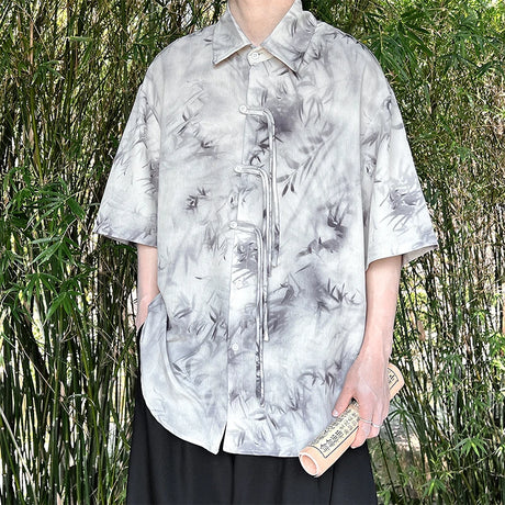 M-5XL Plus Size Men Chinese Traditional Short Sleeve Tang Kung Fu Uniform Men's Summer Streetwear Bamboo Printed Shirt for Mens - Lootquake