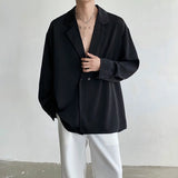 Black White Long Sleeved Shirt Men Oversized Social Mens Dress Shirt Korean Loose Ice Silk Shirt Mens Office Formal Shirts M-XL - Lootquake