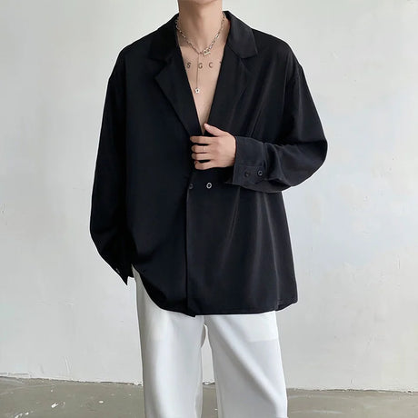 Black White Long Sleeved Shirt Men Oversized Social Mens Dress Shirt Korean Loose Ice Silk Shirt Mens Office Formal Shirts M-XL - Lootquake