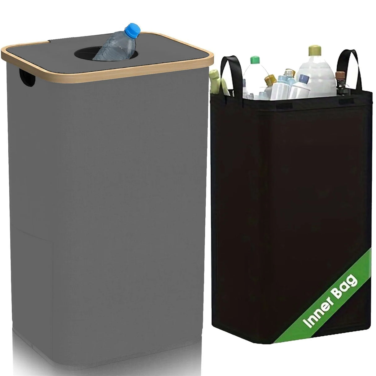 Poubelle de recyclage de cuisine 100 L et sacs de rangement, poubelle de recyclage de cuisine, poubelle de recyclage de bouteilles de grande capacité avec sacs fourre-tout amovibles,