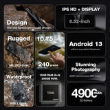 Smartphone robuste AGM H6, appareil photo 50 Mpx, 8 Go + 256 Go, écran FHD+ 90 Hz de 6,56 pouces, étanche, anti-poussière et antichoc - Batterie Endurance