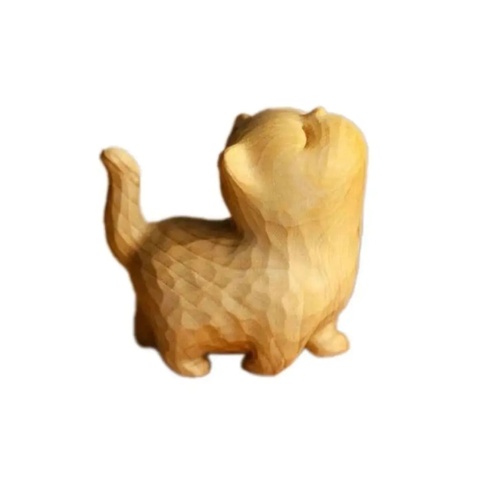 Cat Ornament Hand-carved Wooden Cat Statue Cute Tiny Cat Sculpture Creative Cartoon Animal Figurine Kids Gifts