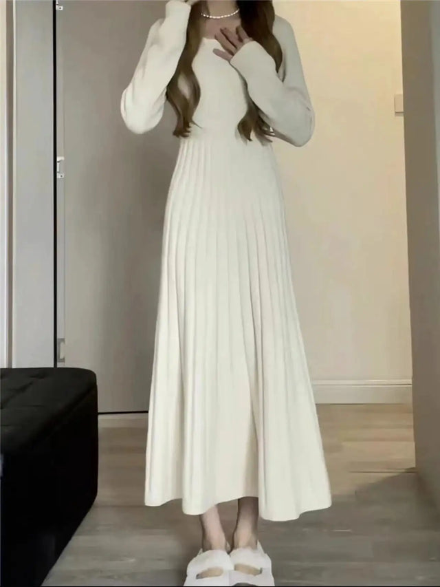 Sweater Long Dress For Woman Clothes Swing Casual Autumn Winter Knitted Korean Slim Long Sleeve Elegance Sweet Femal Clothing - Lootquake