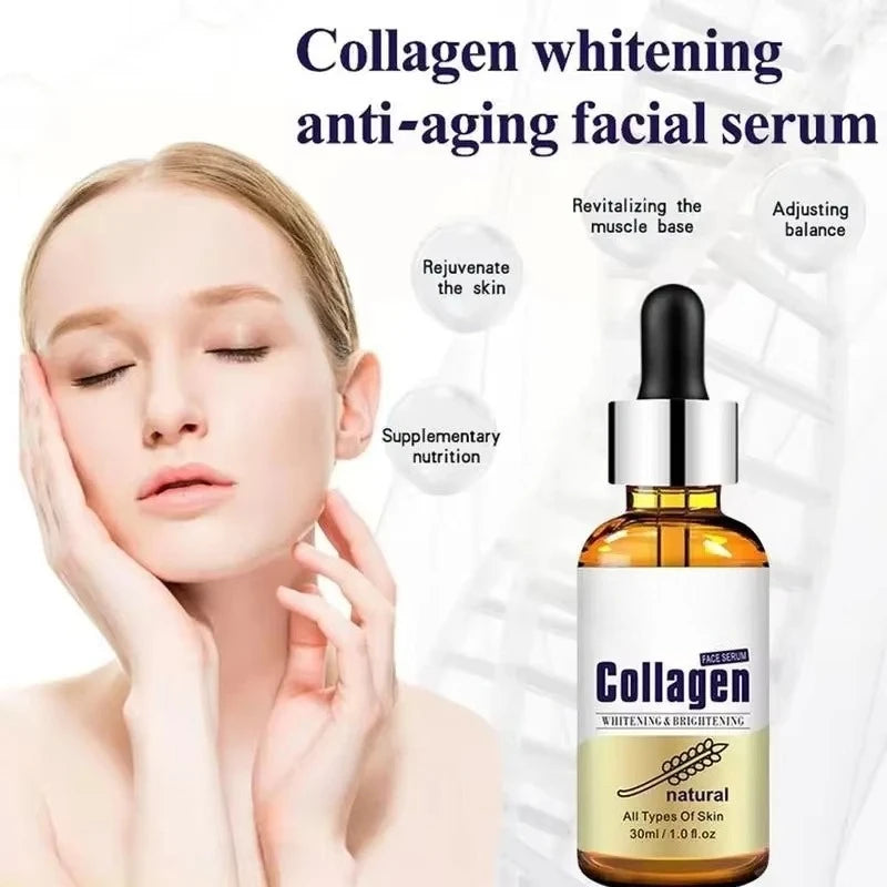 Suero de colágeno 100 % puro de 30 ml, hidratante, reparador de la piel, blanqueador, antiarrugas, tratamiento facial para el acné.