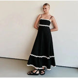 Striped Contrasting Colors Long Dress Women Spaghetti Strap High Waist Backless Party Evening Dresses Female Sleeveless Spring - Lootquake