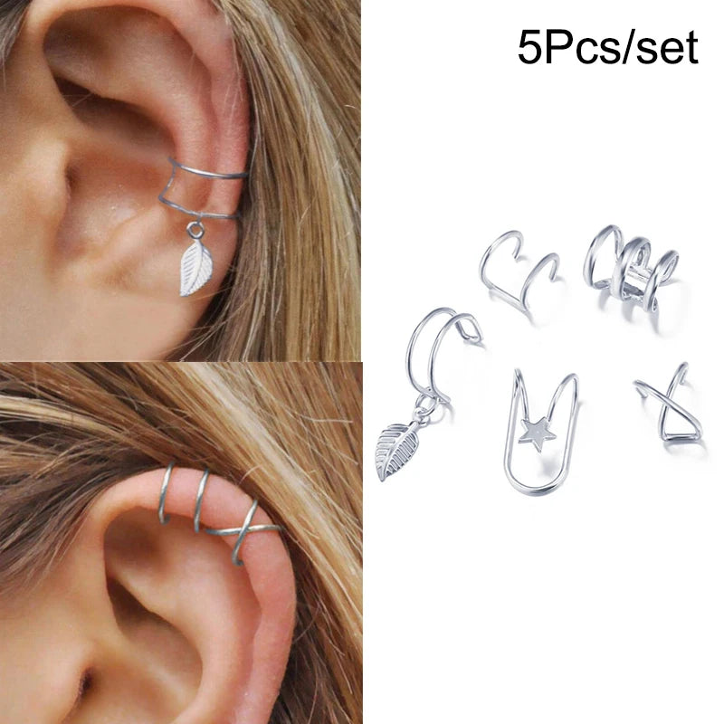 LATS Gold Color Leaves Ear Cuffs, Black Non-Piercing Ear Clip Earrings for Women & Men - Lootquake