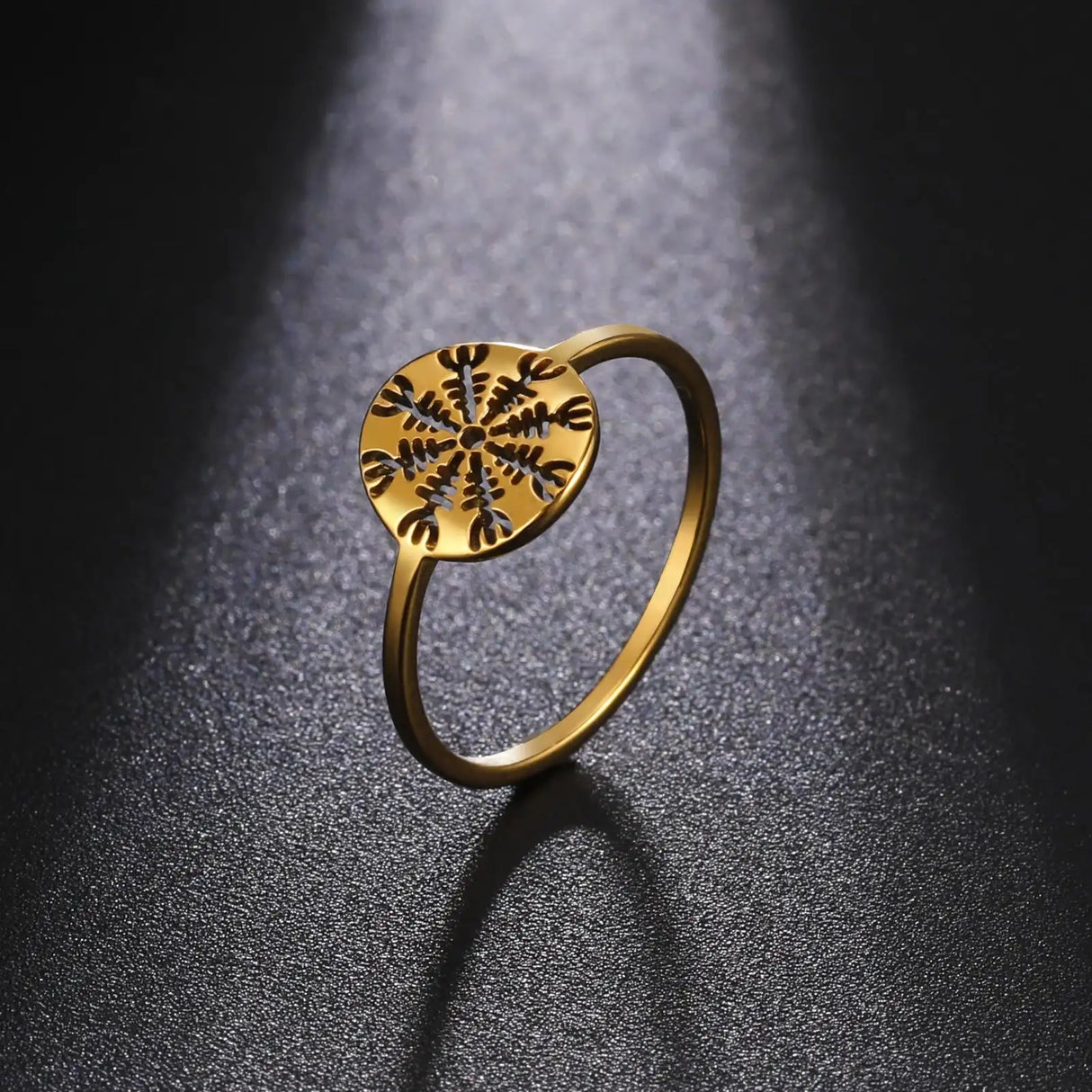 Skyrim Viking Compass Helm of Awe Ring Stainless Steel Gold Color Women Rings Aegishjalmur Nordic Amulet Jewelry Gift for Lover - Lootquake